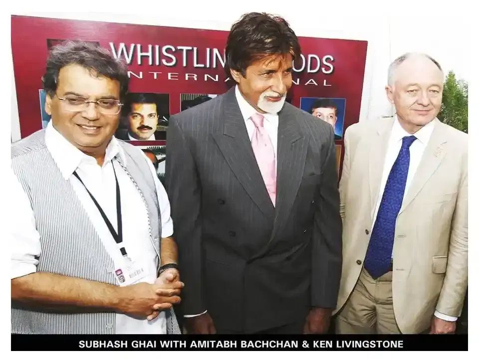 Subhash Ghai with Amitabh Bachchan and Ken Livingstone at Whistling Woods International